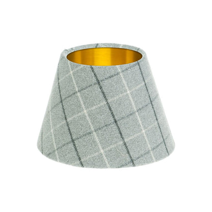 Bamburgh Dove Grey Tartan Empire Lampshade Brushed Gold Inner