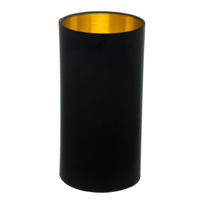 Black Velvet Tall Drum Lampshade Brushed Gold Inner
