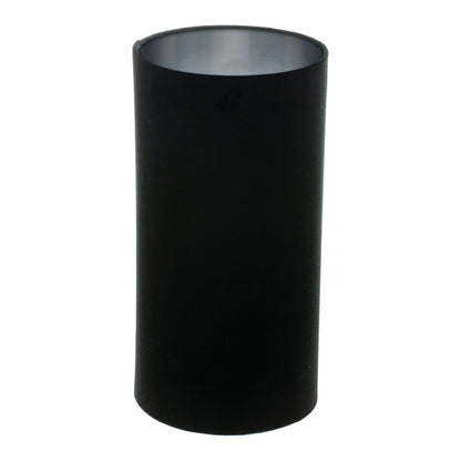 Black Velvet Tall Drum Lampshade Brushed Silver Inner
