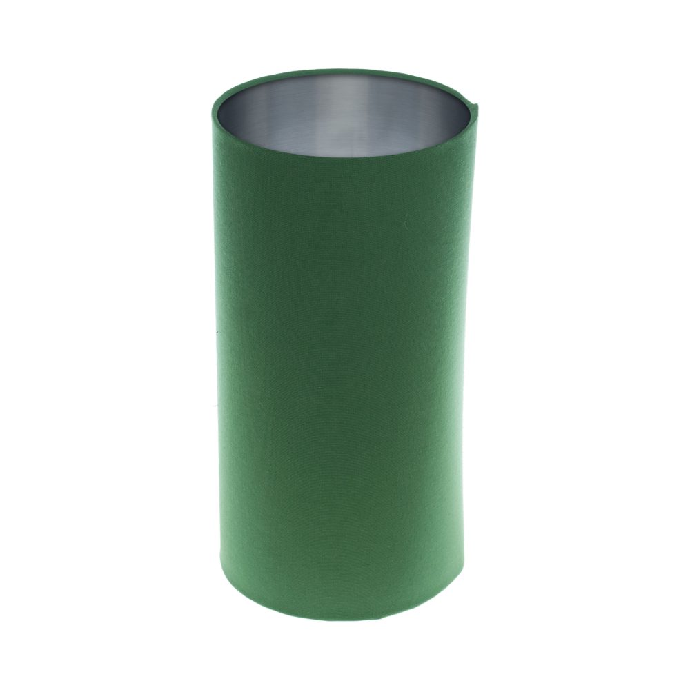 Dark Green Tall Drum Lampshade Brushed Silver Inner
