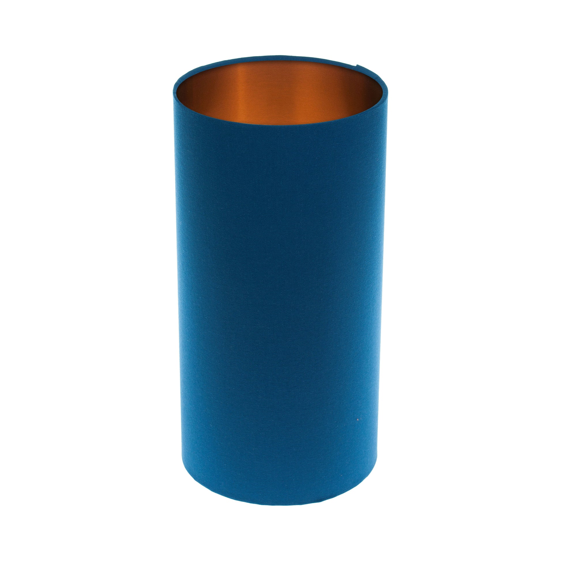 Bright Blue Tall Drum Lampshade Brushed Copper Inner