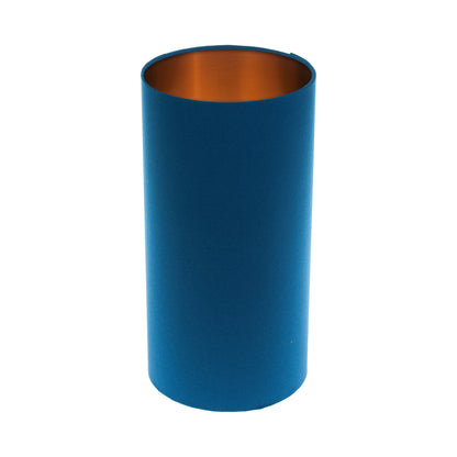Bright Blue Tall Drum Lampshade Brushed Copper Inner