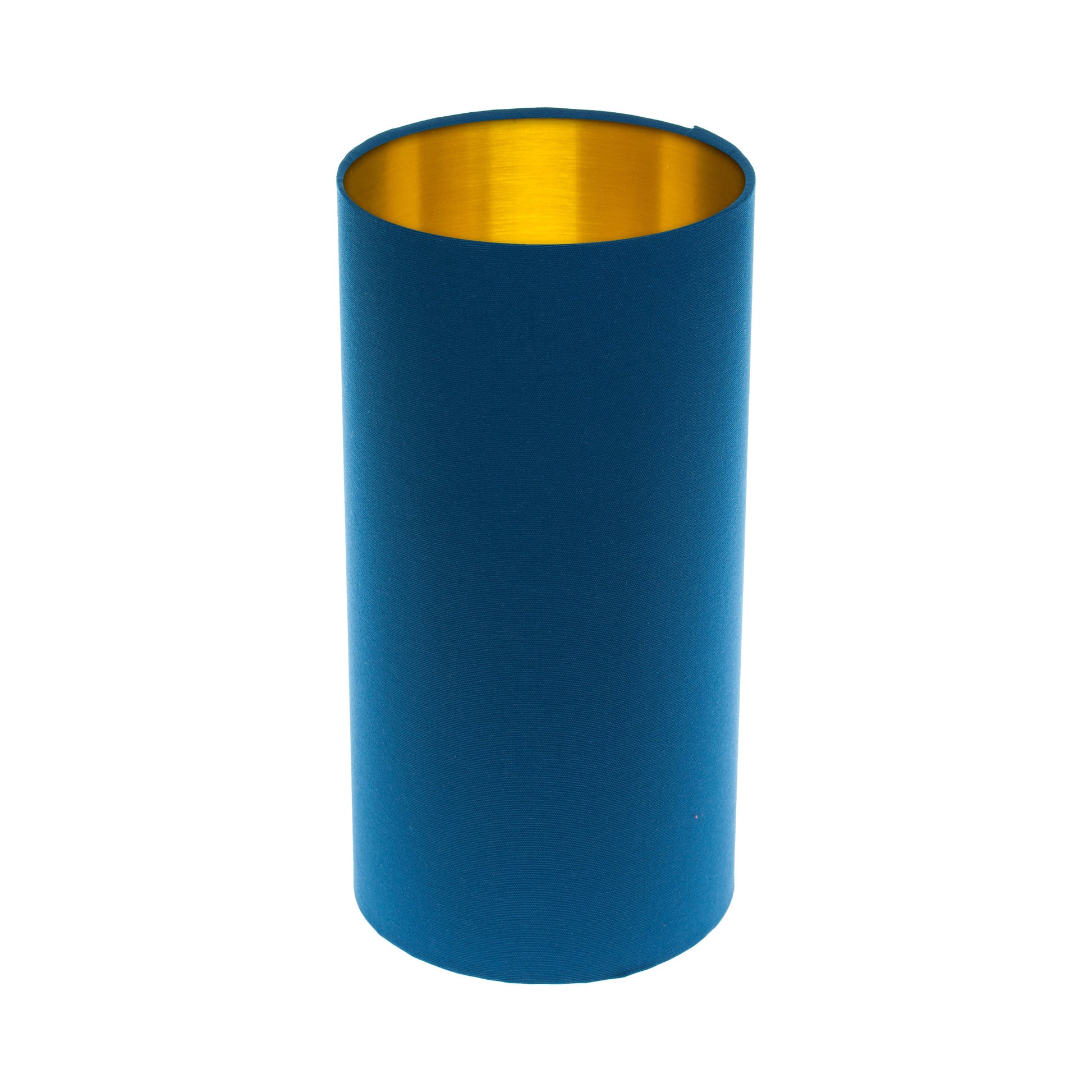 Bright Blue Tall Drum Lampshade Brushed Gold Inner