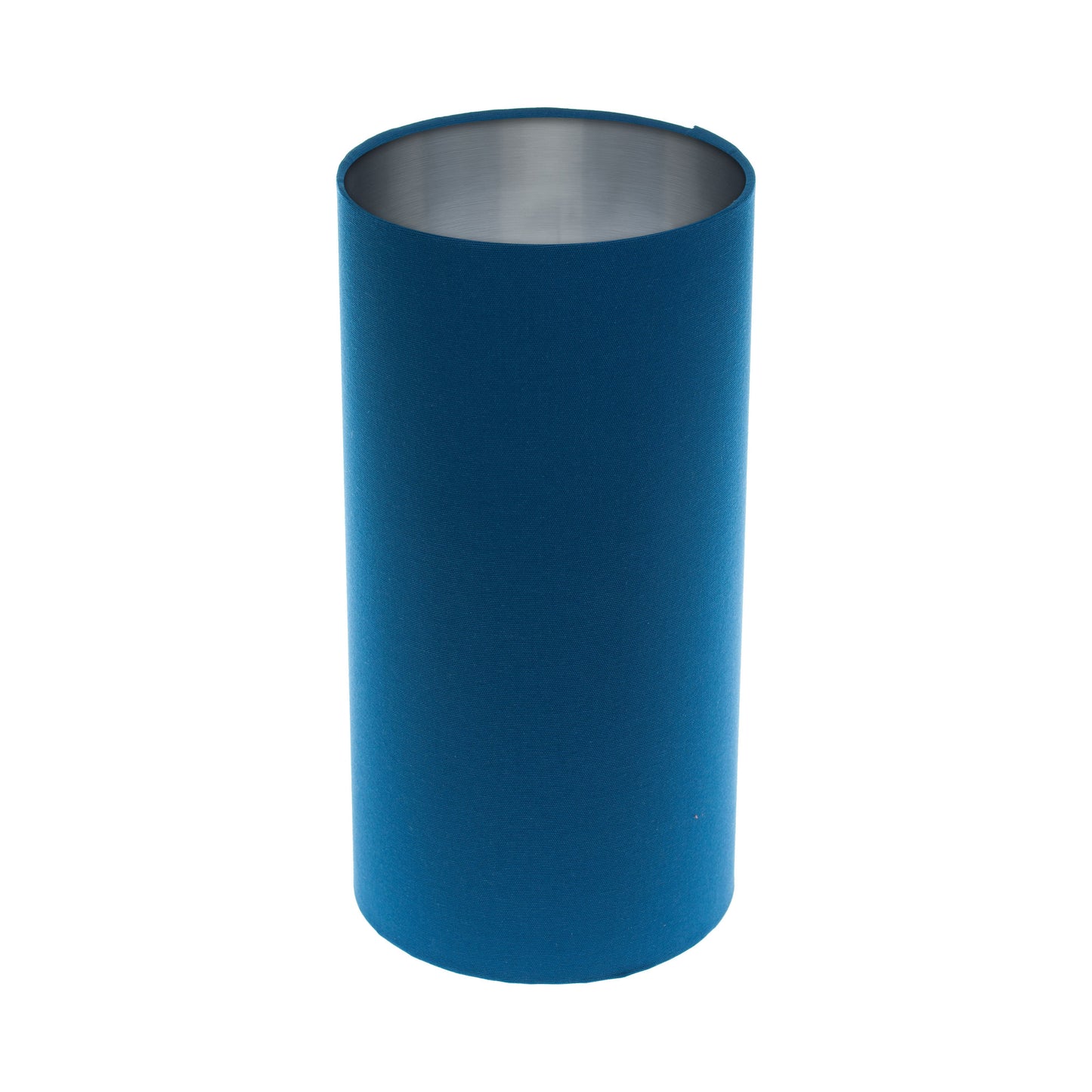 Bright Blue Tall Drum Lampshade Brushed Silver Inner
