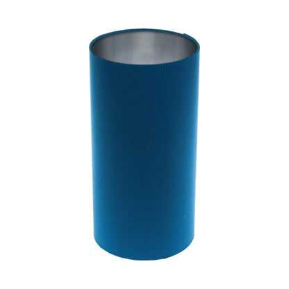 Bright Blue Tall Drum Lampshade Brushed Silver Inner