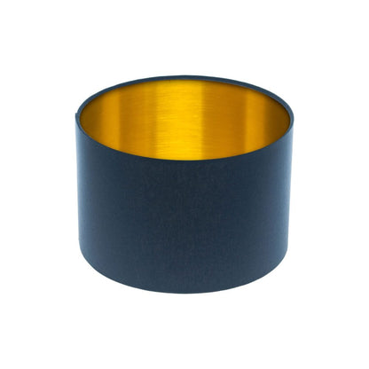 Bright Navy Blue Drum Lampshade Brushed Gold Inner
