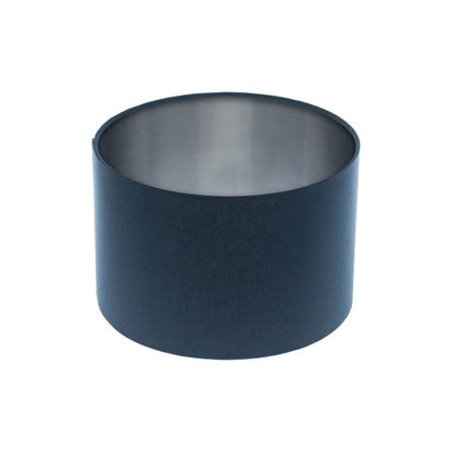 Bright Navy Blue Drum Lampshade Brushed Silver Inner