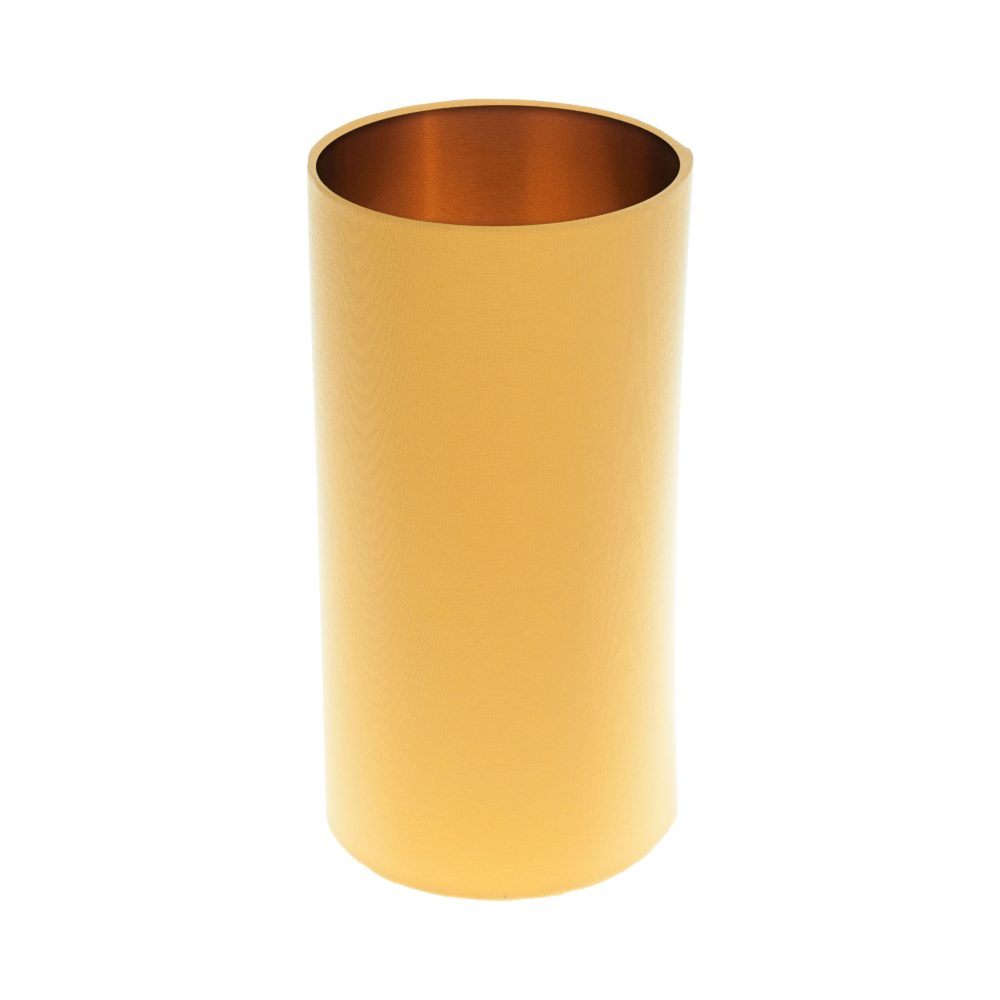 Bright Yellow Tall Drum Lampshade Brushed Copper Inner