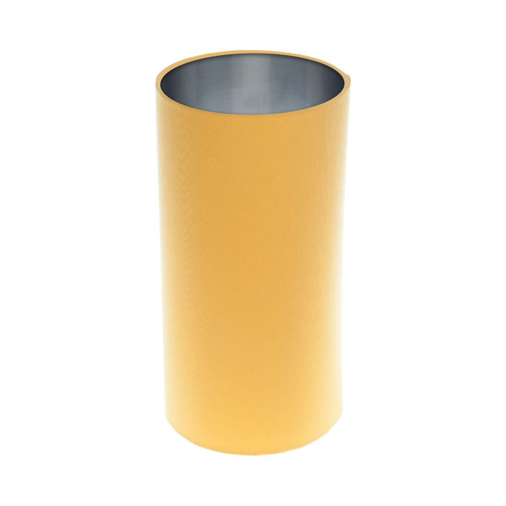 Bright Yellow Tall Drum Lampshade Brushed Silver Inner