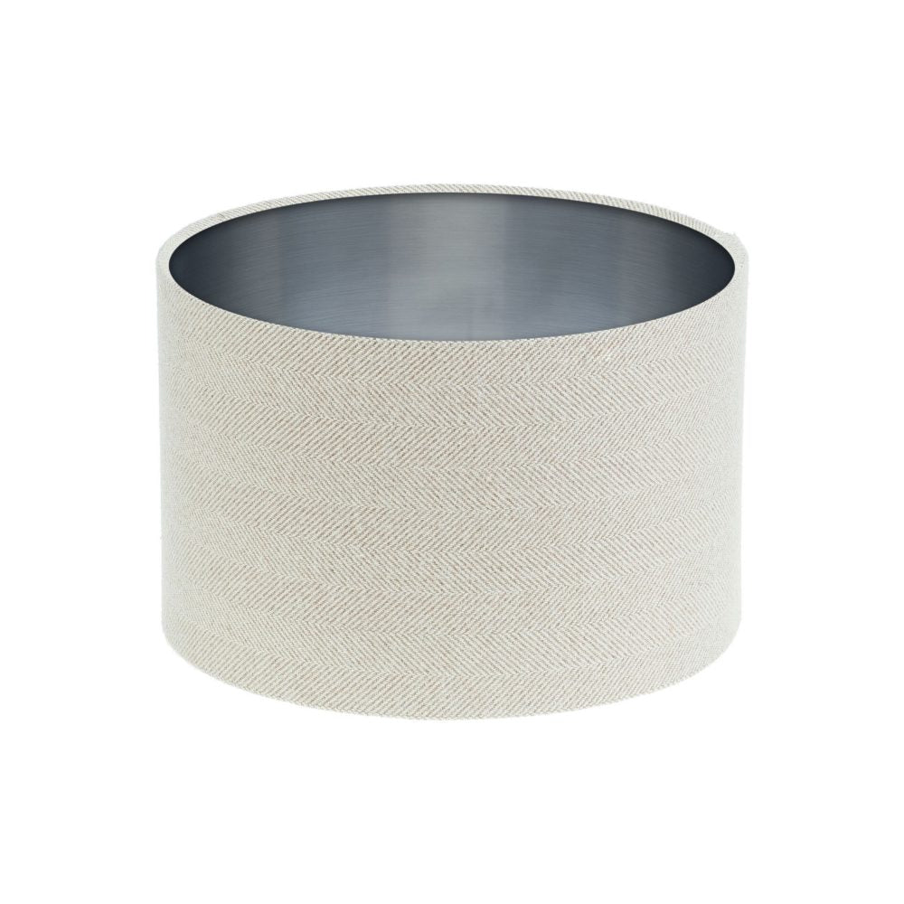 Cream Herringbone Tweed Drum Lampshade Brushed Silver Inner