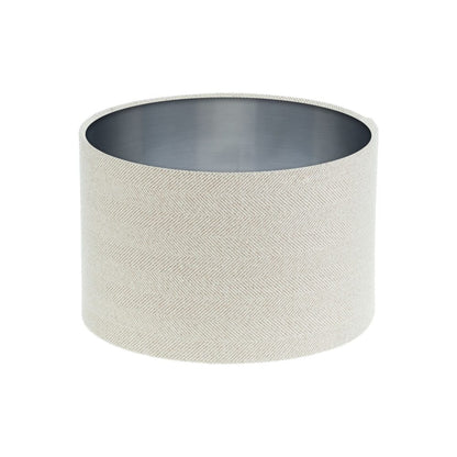 Cream Herringbone Tweed Drum Lampshade Brushed Silver Inner