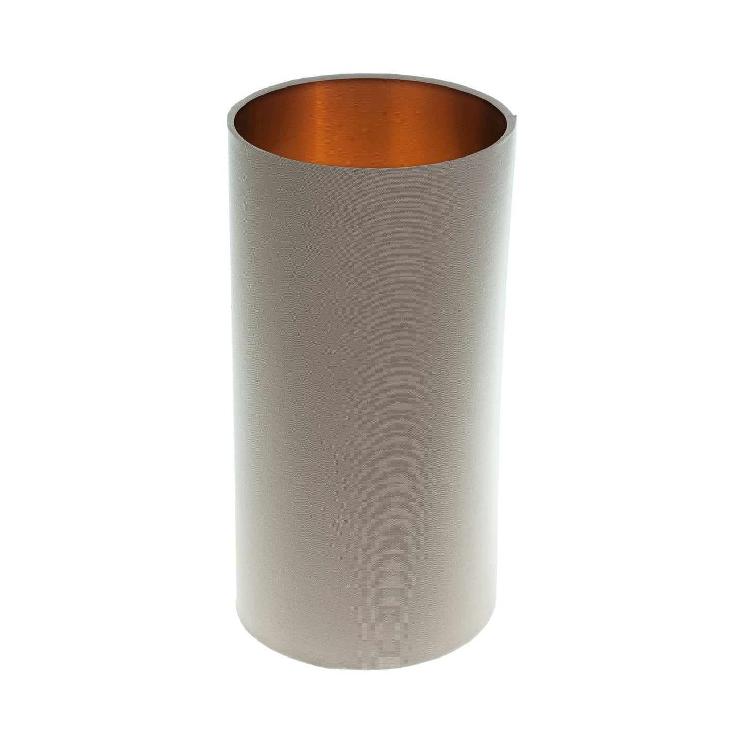Dark Beige Tall Drum Lampshade Brushed Copper Inner