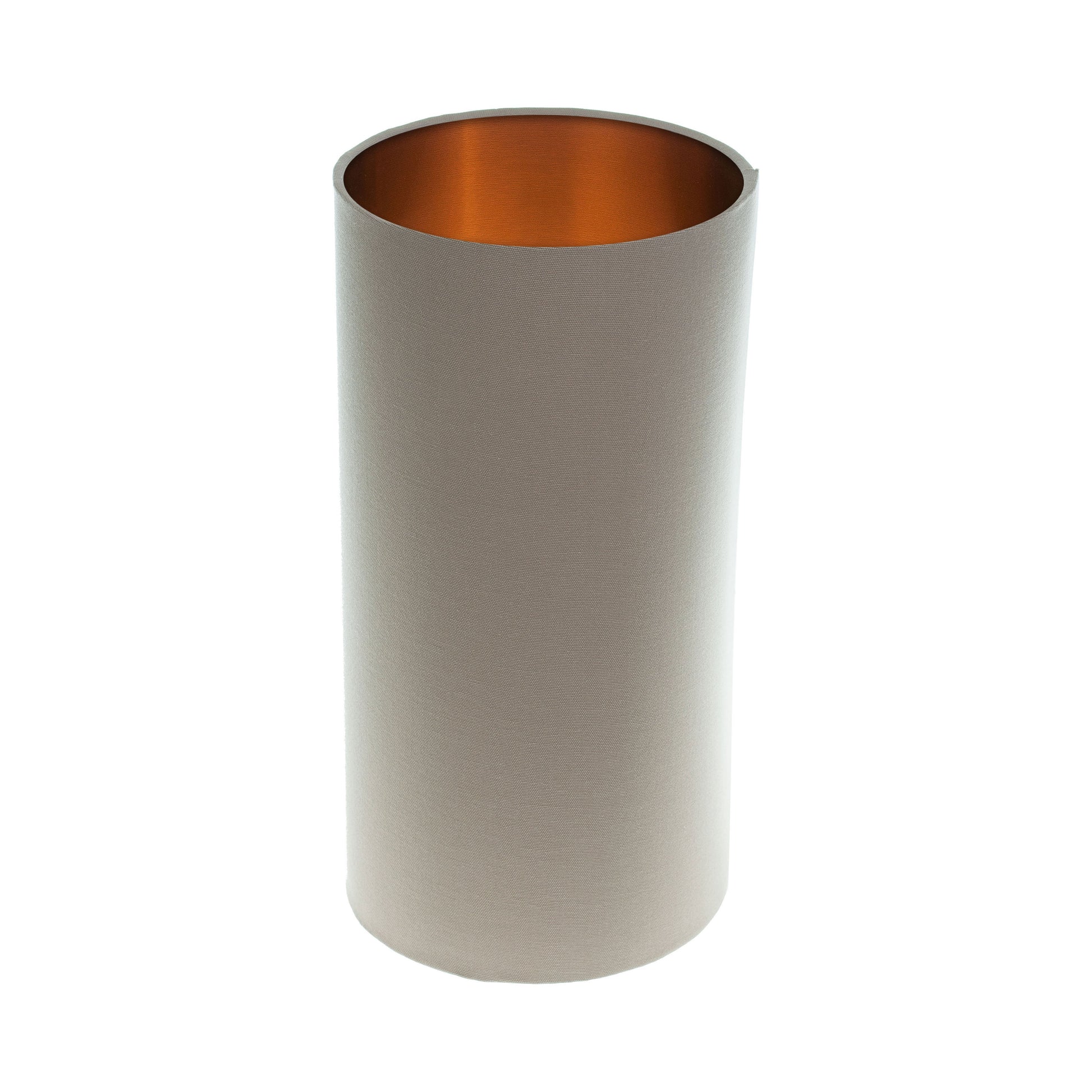 Dark Beige Tall Drum Lampshade Brushed Copper Inner
