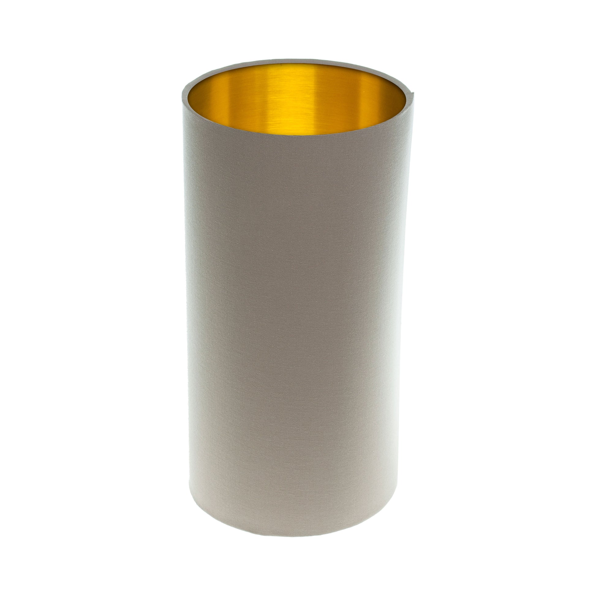 Dark Beige Tall Drum Lampshade Brushed Gold Inner