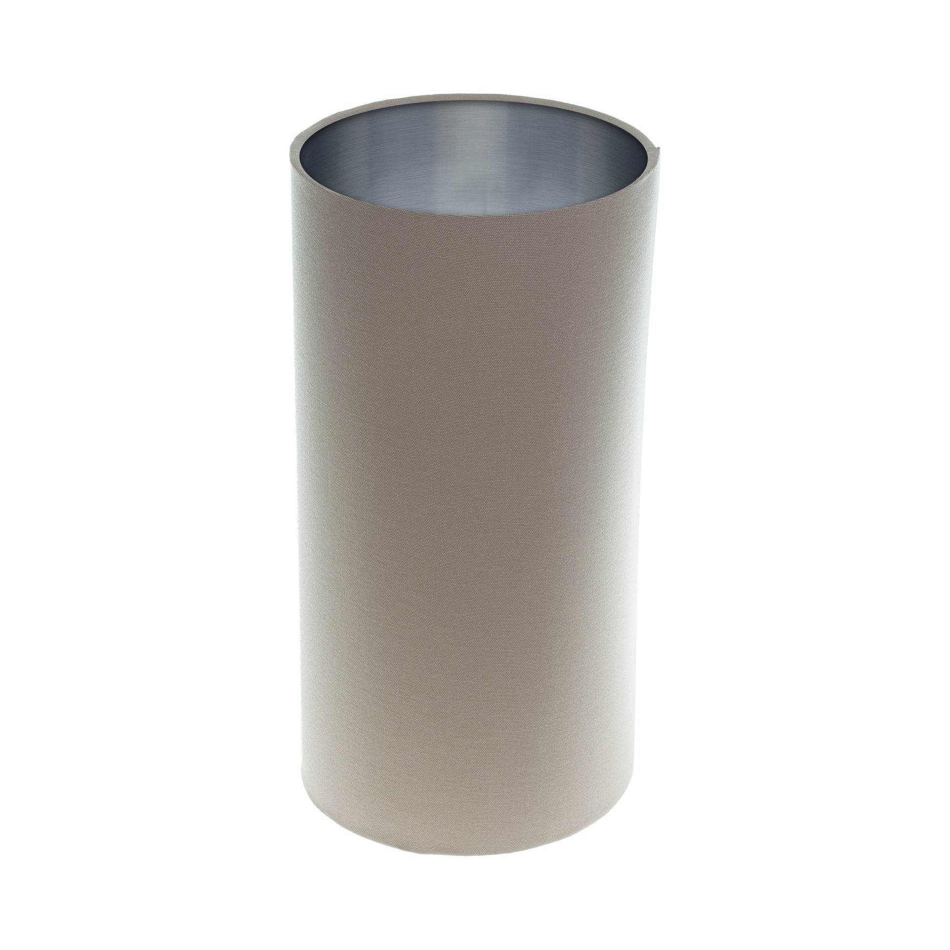 Dark Beige Tall Drum Lampshade Brushed Silver Inner