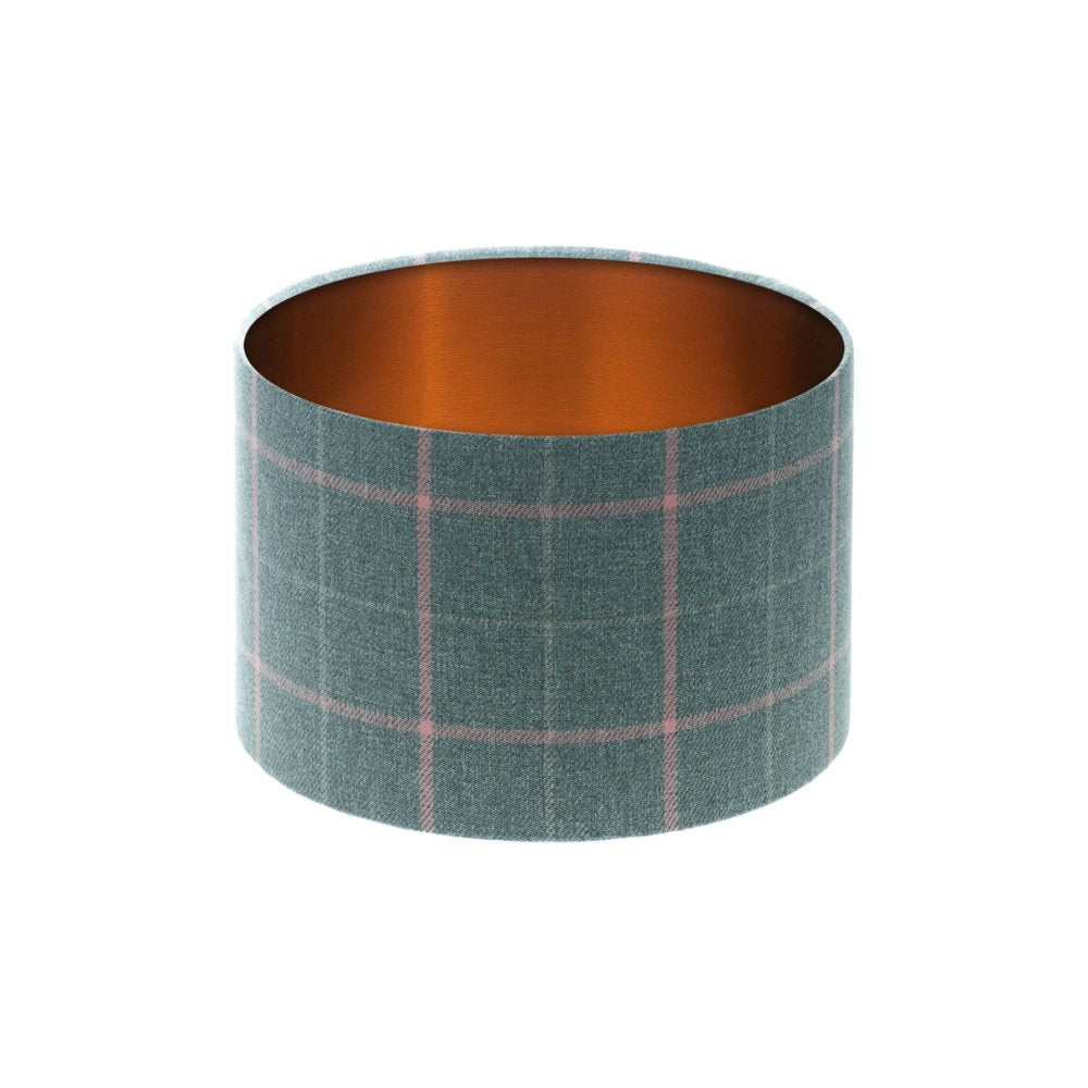 Exford Grey Pink Tartan Drum Lampshade Brushed Copper Inner