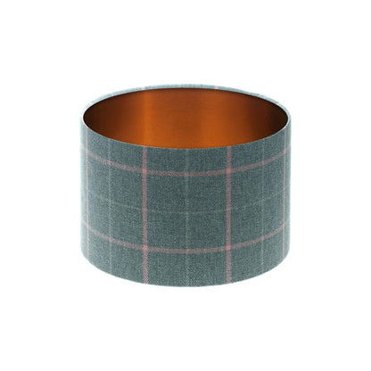 Exford Grey Pink Tartan Drum Lampshade Brushed Copper Inner