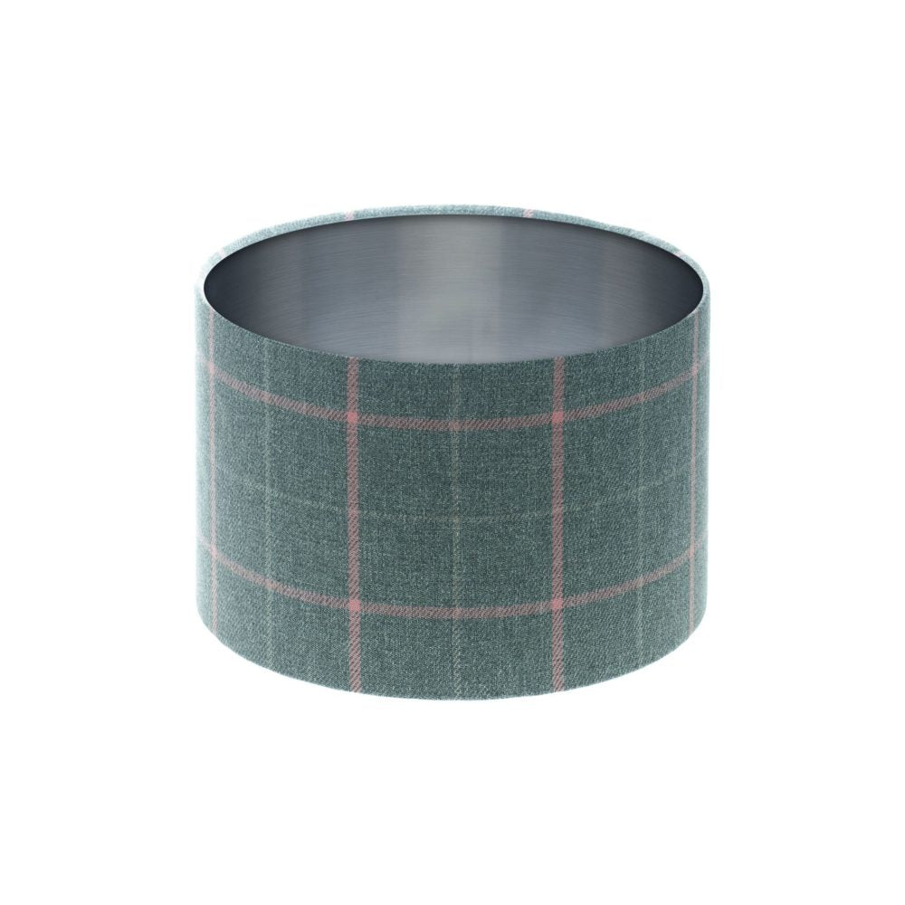 Exford Grey Pink Tartan Drum Lampshade Brushed Silver Inner