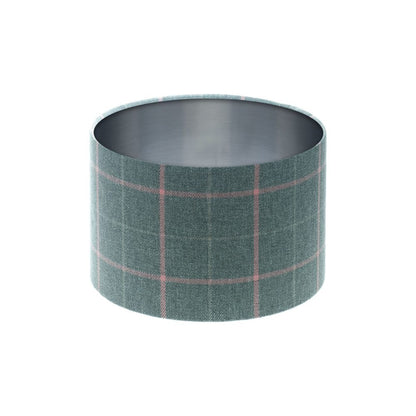 Exford Grey Pink Tartan Drum Lampshade Brushed Silver Inner