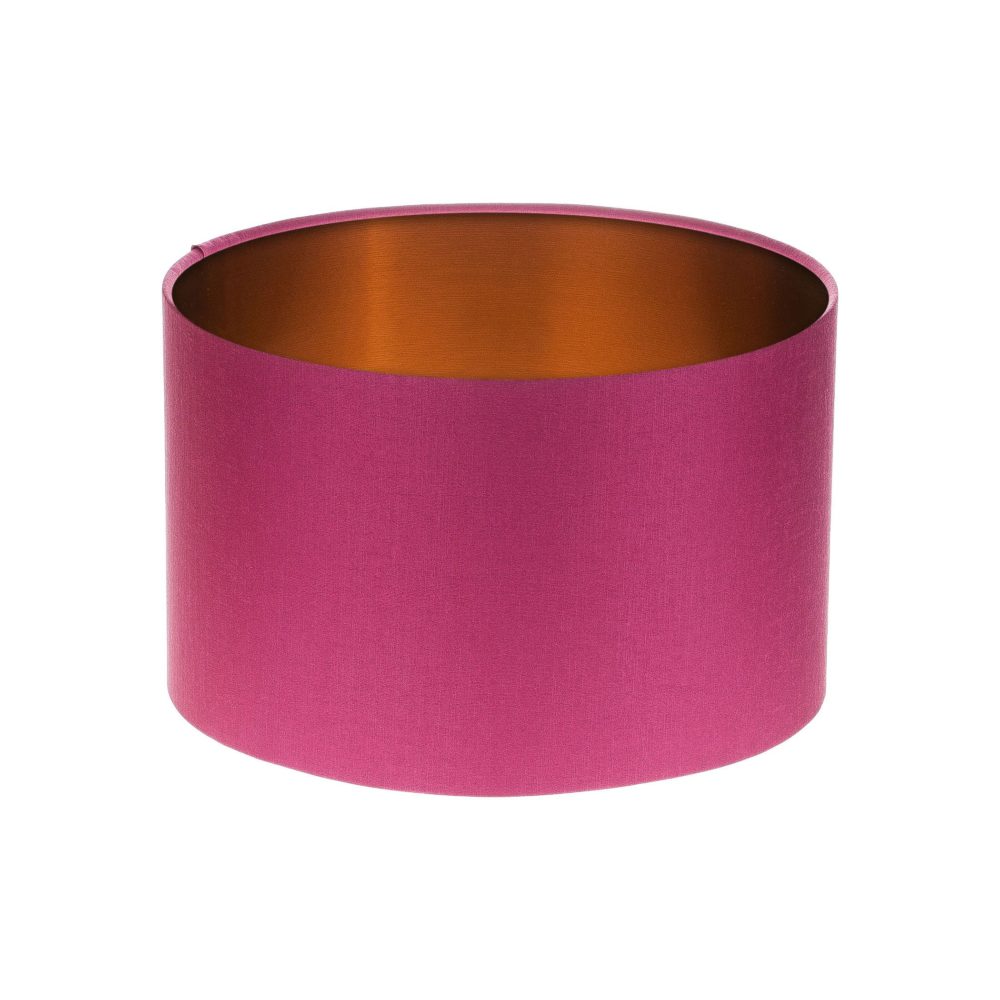 Bright Pink Satin Drum Lampshade Brushed Copper Inner
