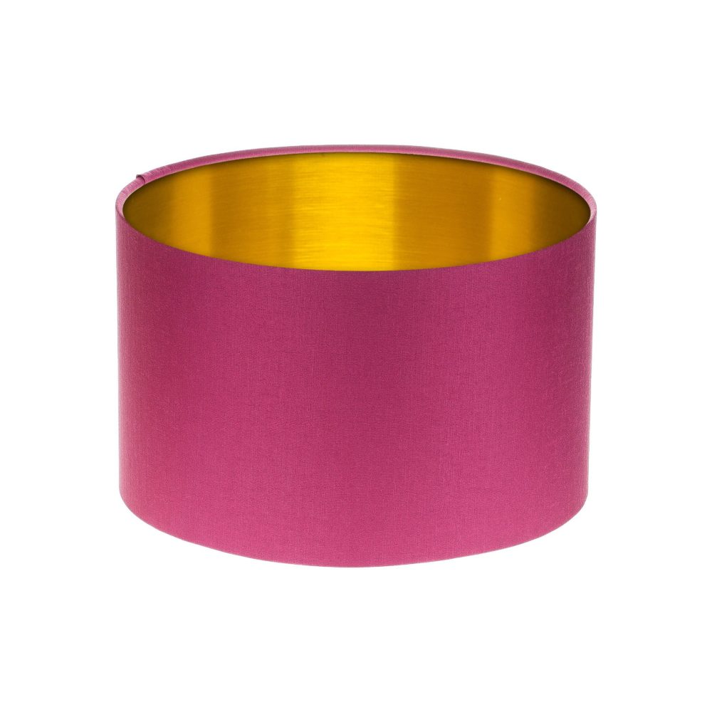 Bright Pink Satin Drum Lampshade Brushed Gold Inner
