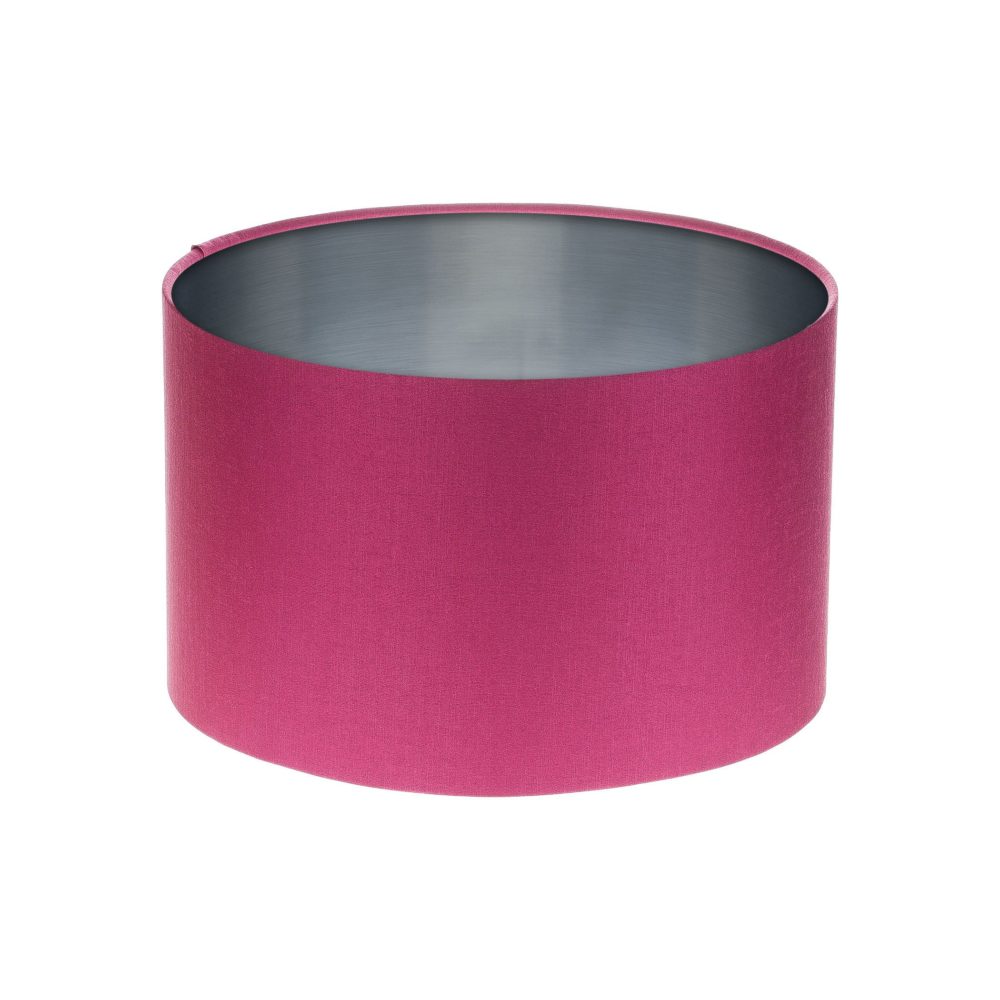 Bright Pink Satin Drum Lampshade Brushed Silver Inner