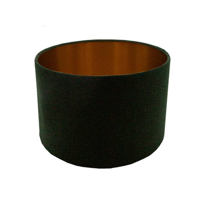 Toad Green Herringbone Drum Lampshade Brushed Copper Inner