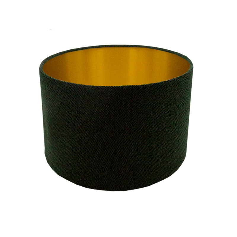 Toad Green Herringbone Drum Lampshade Brushed Gold Inner
