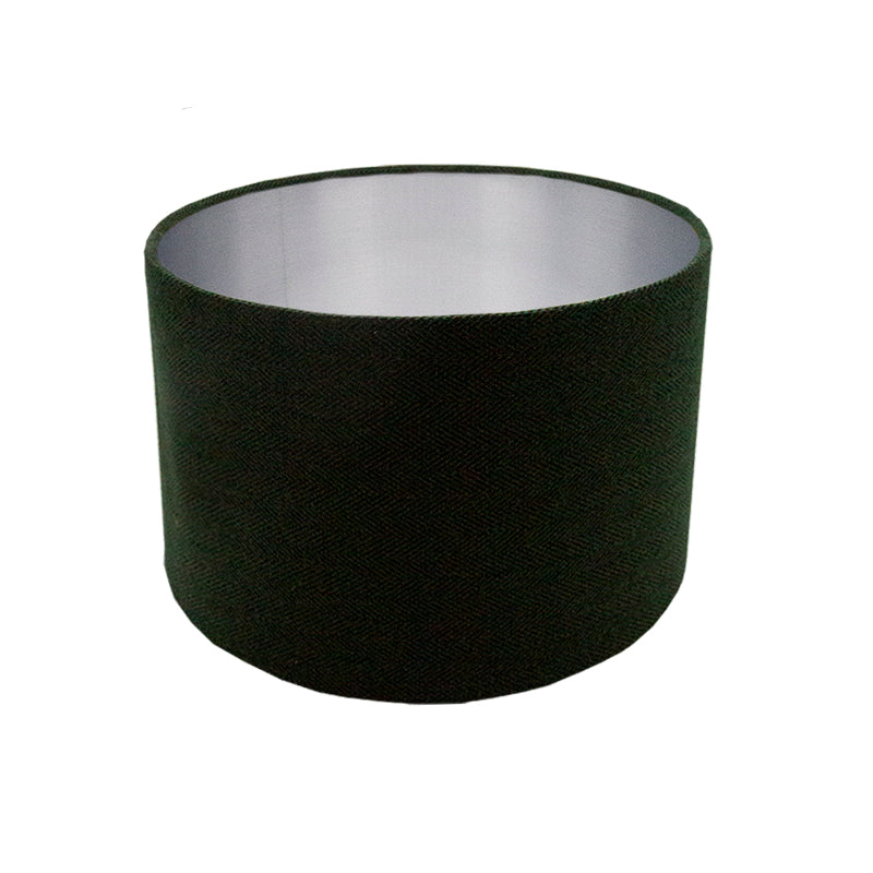 Toad Green Herringbone Drum Lampshade Brushed Silver Inner
