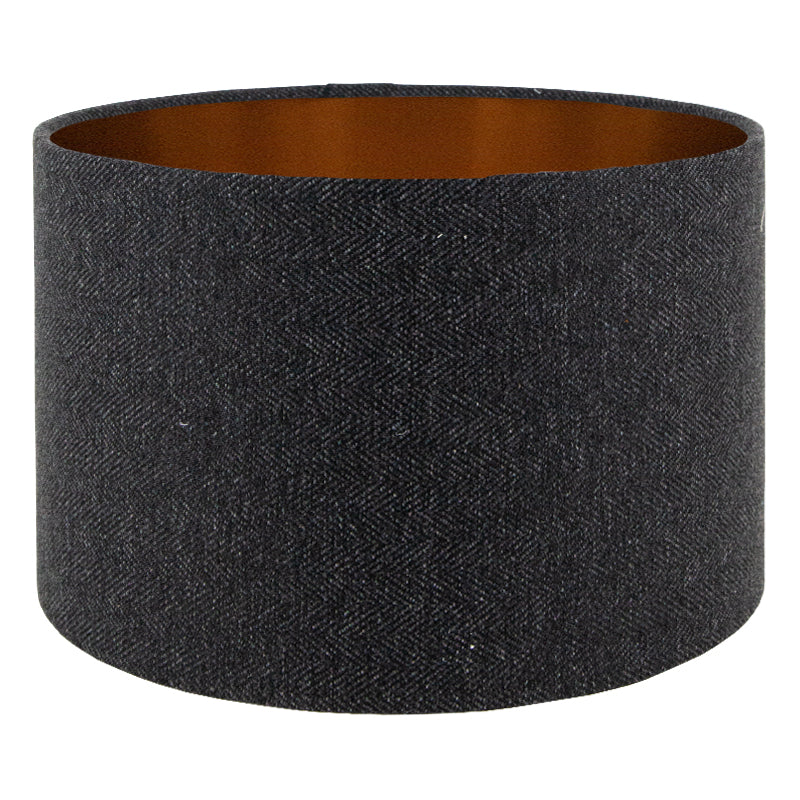 Dark Grey Herringbone Drum Lampshade