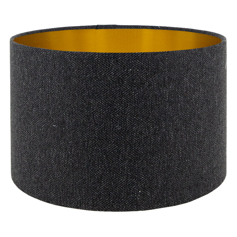 Dark Grey Herringbone Drum Lampshade