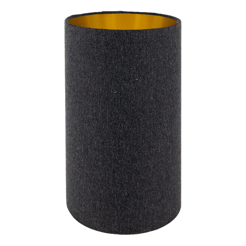 Dark Grey Herringbone Tall Drum Lampshade