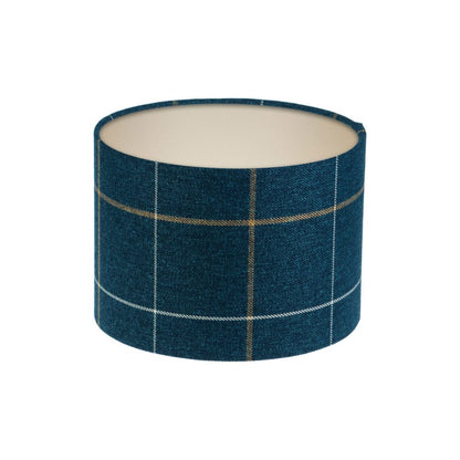 Winsford Navy Blue Tartan Drum Lampshade Champagne Inner