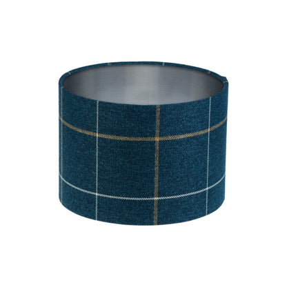 Winsford Navy Blue Tartan Drum Lampshade Brushed Silver Inner