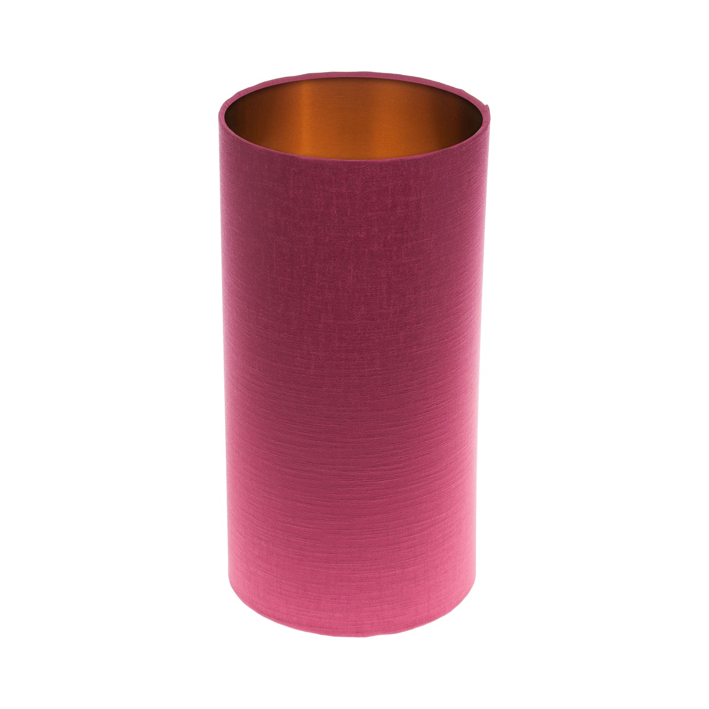 Pink Satin Tall Drum Lampshade Brushed Copper Inner
