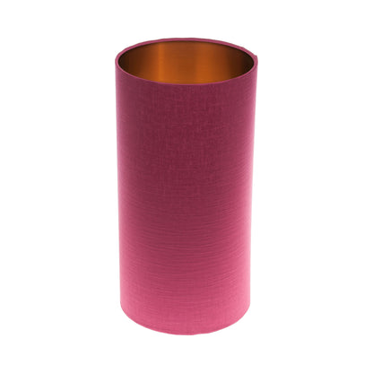 Pink Satin Tall Drum Lampshade Brushed Copper Inner