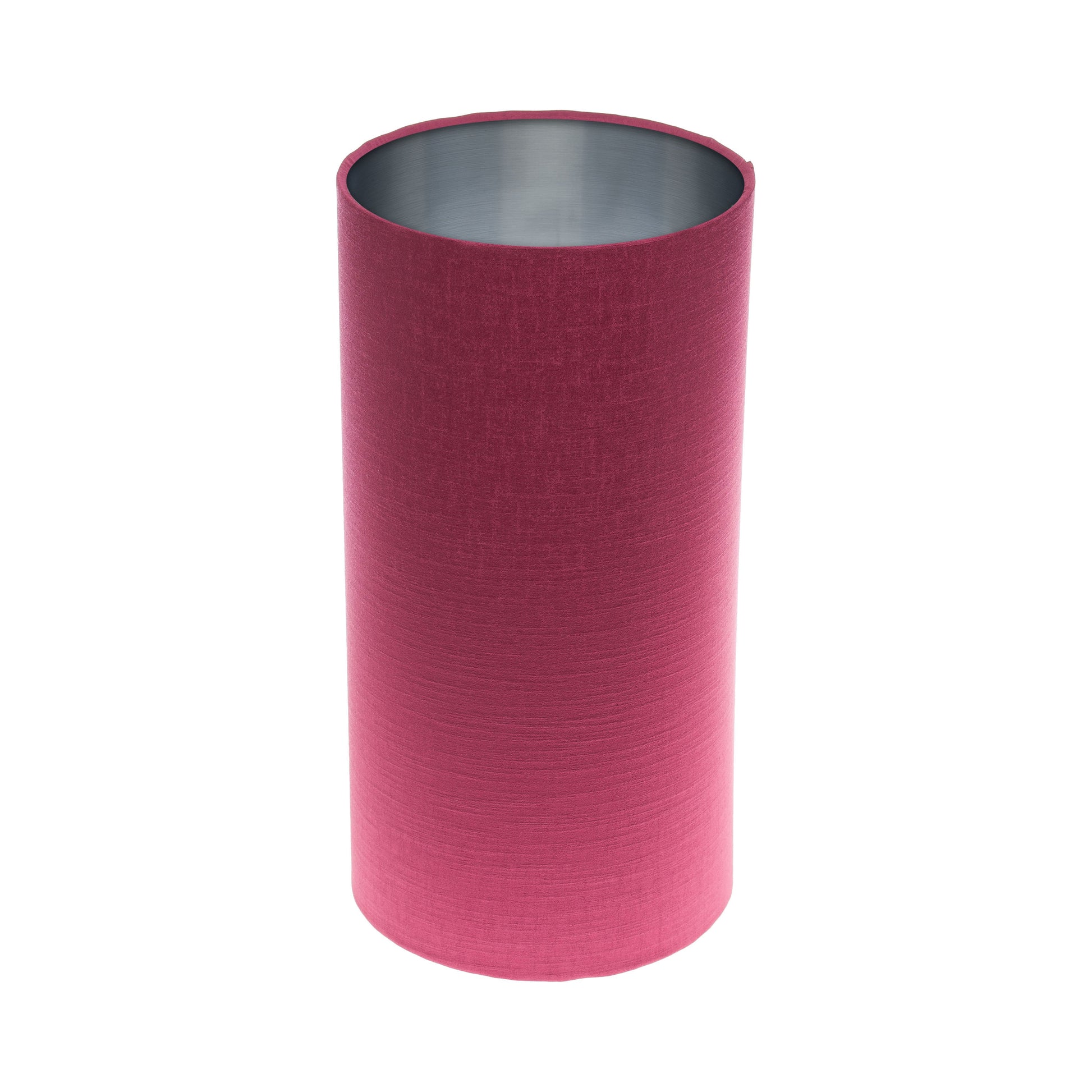 Pink Satin Tall Drum Lampshade Brushed Silver Inner