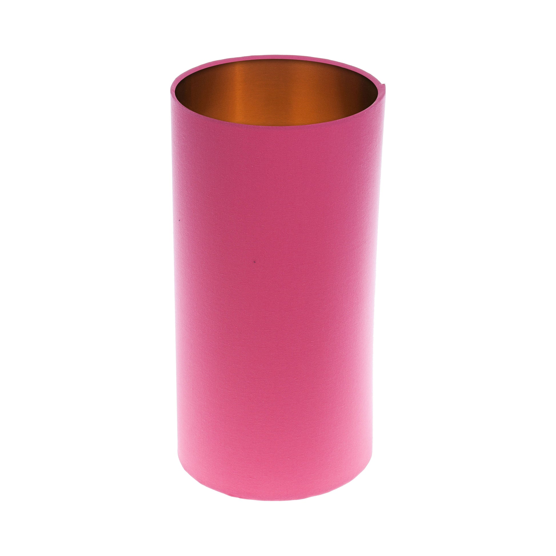 Sorbet Bright Pink Tall Drum Lampshade Brushed Copper Inner