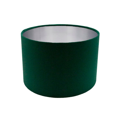 Voyage Emerald Green Velvet Drum Lampshade Brushed Silver Inner