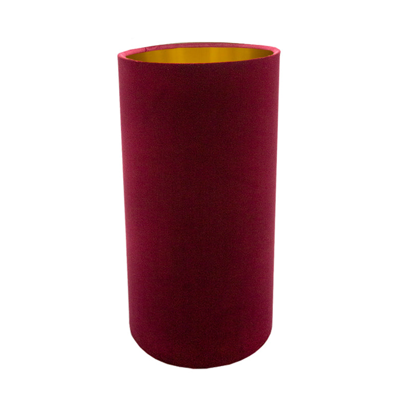 Red Velvet Tall Drum Lampshade Brushed Gold Inner