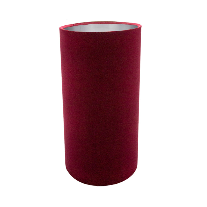 Red Velvet Tall Drum Lampshade Brushed Silver Inner