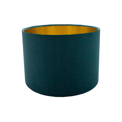 Voyage Teal Velvet Drum Lampshade Brushed Gold Inner